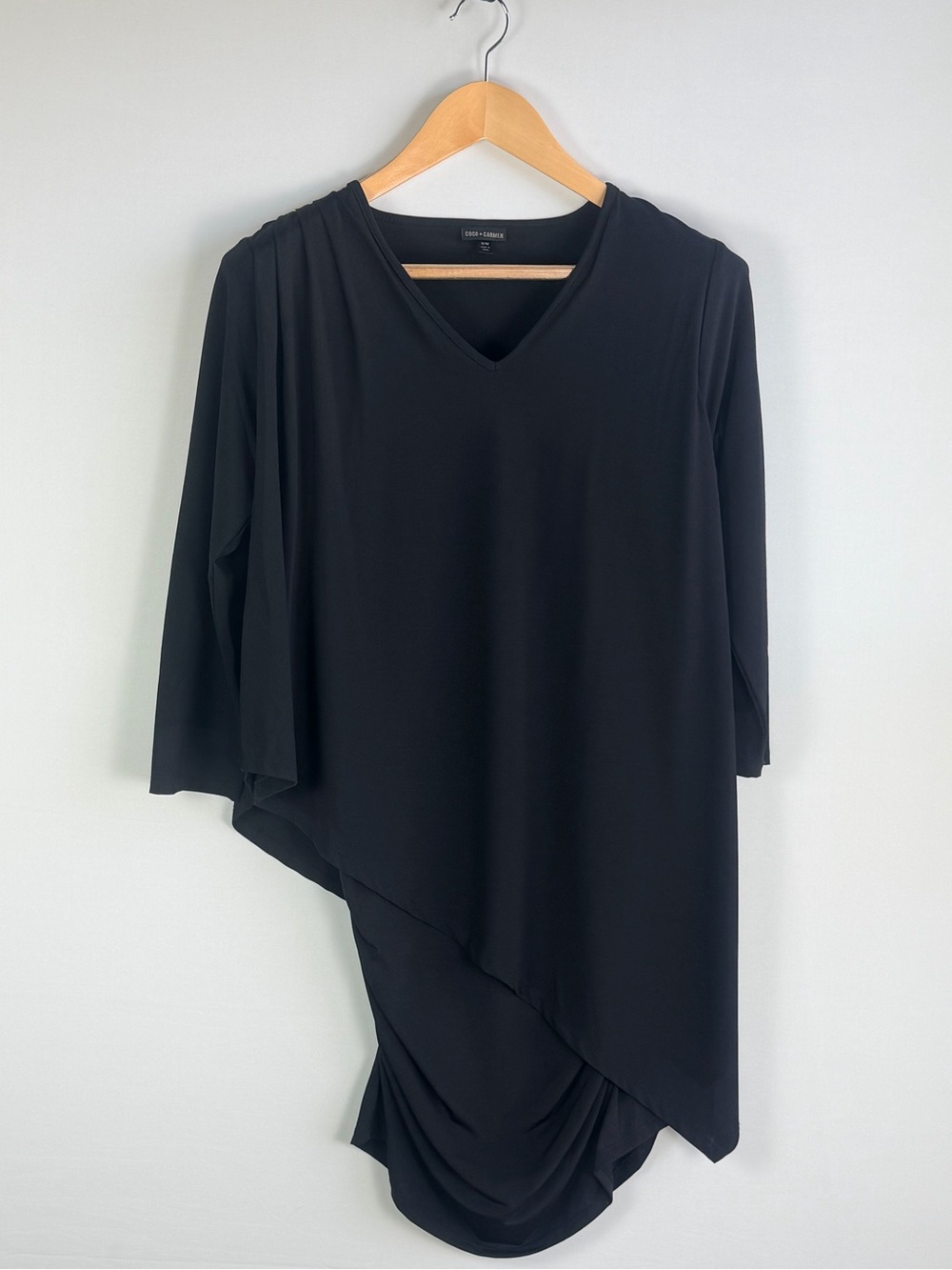 Coco + Carmen Black Asymmetrical Overlay V Neck Dress Size Small/Medium